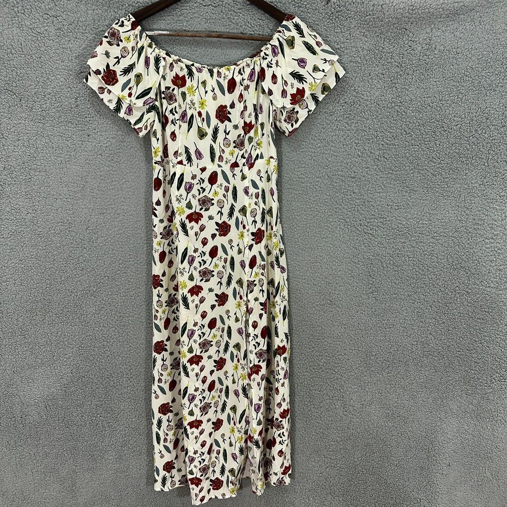 Stone Cold Fox Midi Off Shoulder High Slit Dress in Floral Ivory Silk